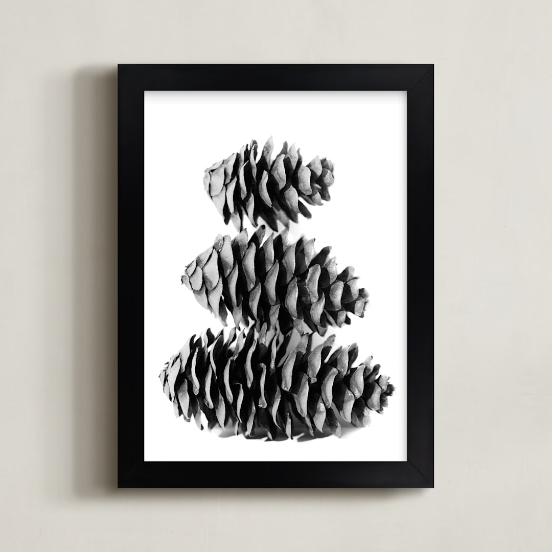 "Stacked Pine Cones" - Art Print in black and white by Alexis Arnold - Framed