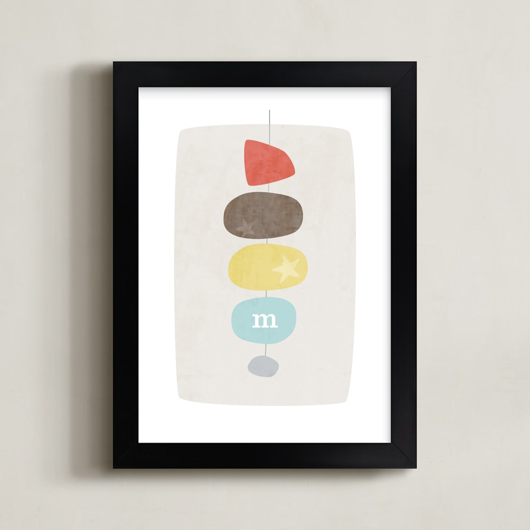 "Mid-Century Monogram" - Personalized Art Print in Stone by Stacey Meacham - Framed