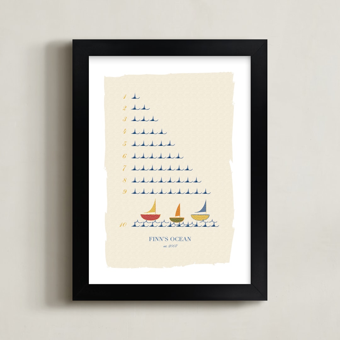 "The Counting Ocean" - Personalized Art Print in Indigo by Michelle Enderton - Framed