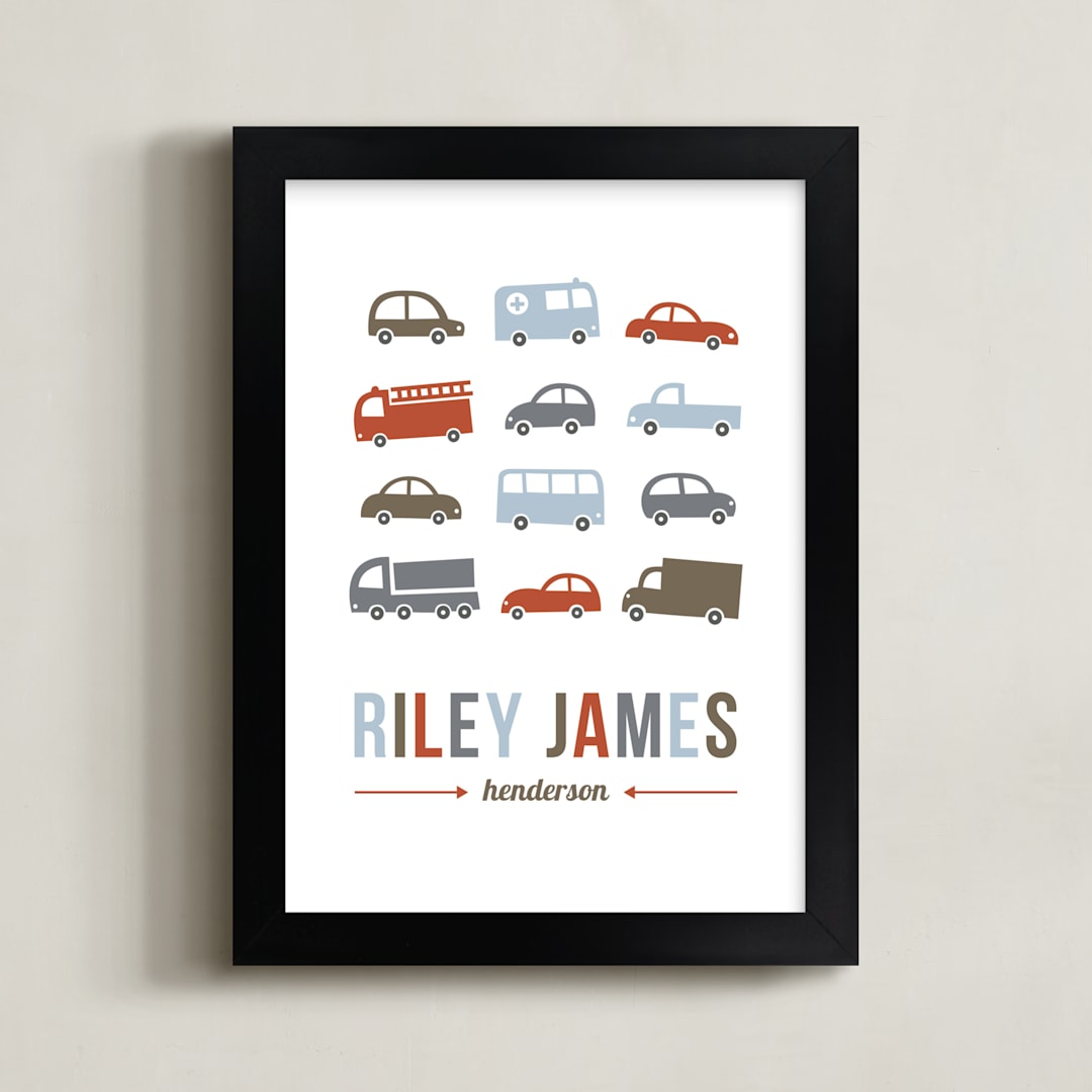"Beep Beep" - Personalized Art Print in Brick by Susan Asbill - Framed