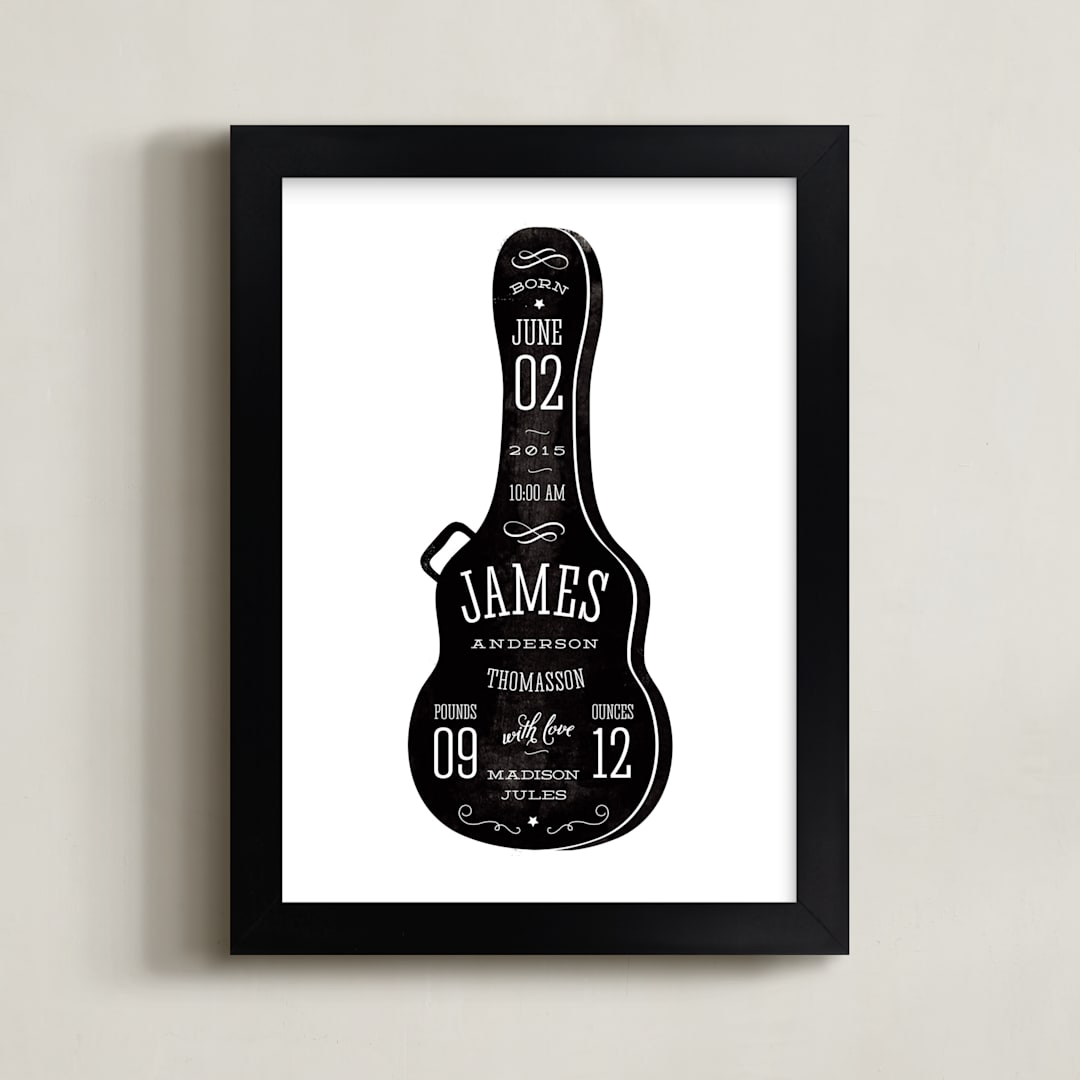 "Gig Info Guitar Case" - Personalized Art Print in Midnight by Heather Francisco - Framed