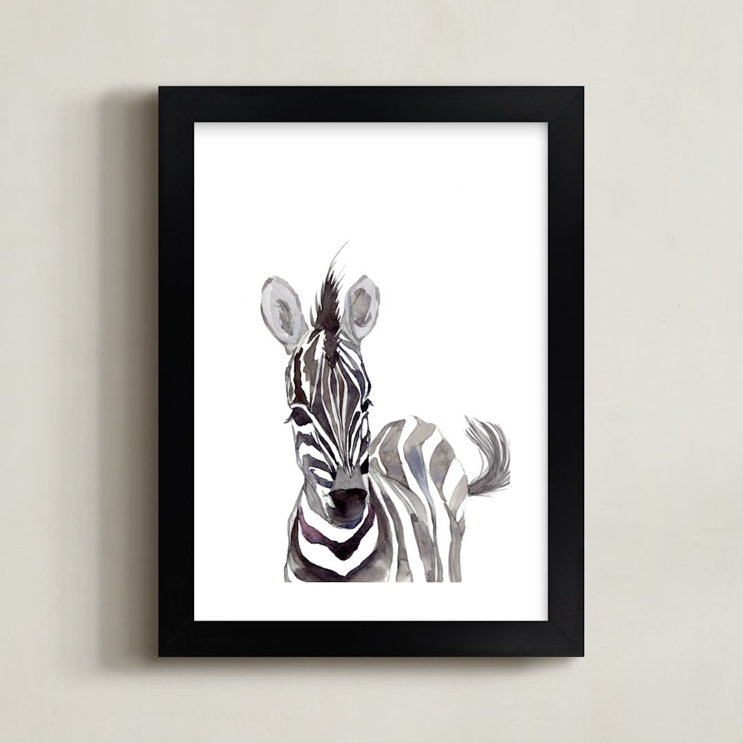 "Baby Animal Friends: Zebra" - Art Print in Zebra Black by Jieun K Rasband - Framed