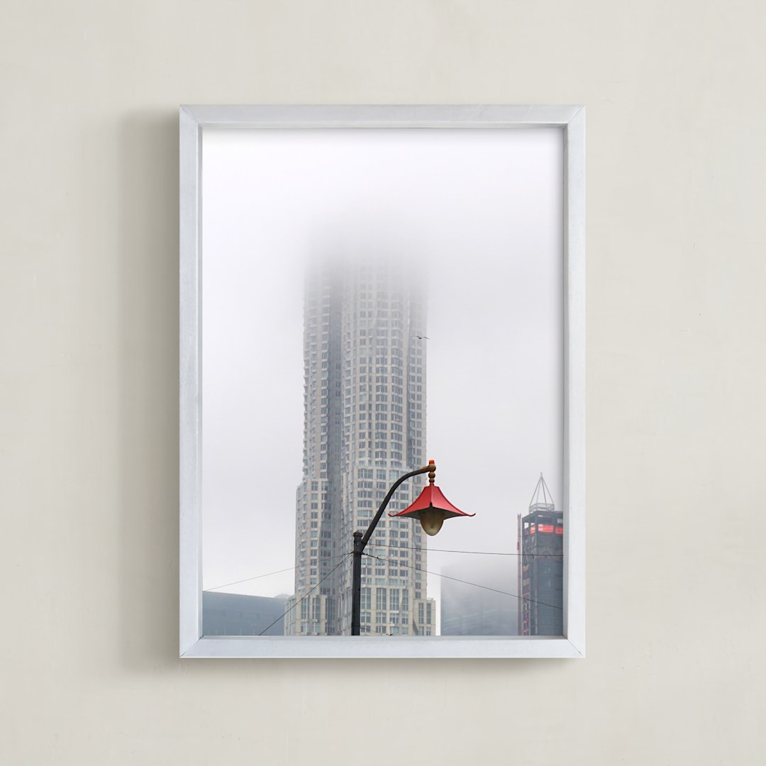 "When the Fog Clears" - Art Print in Foggy Blue by Sadye Sagov - Framed