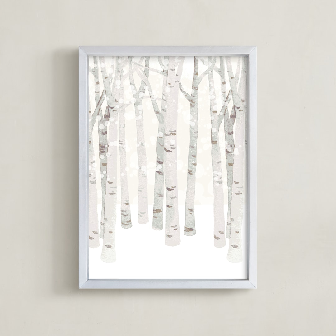 "Birch Woods in Winter" - Art Print in Ivory by Shannon Chen of Four Wet Feet Studio - Framed