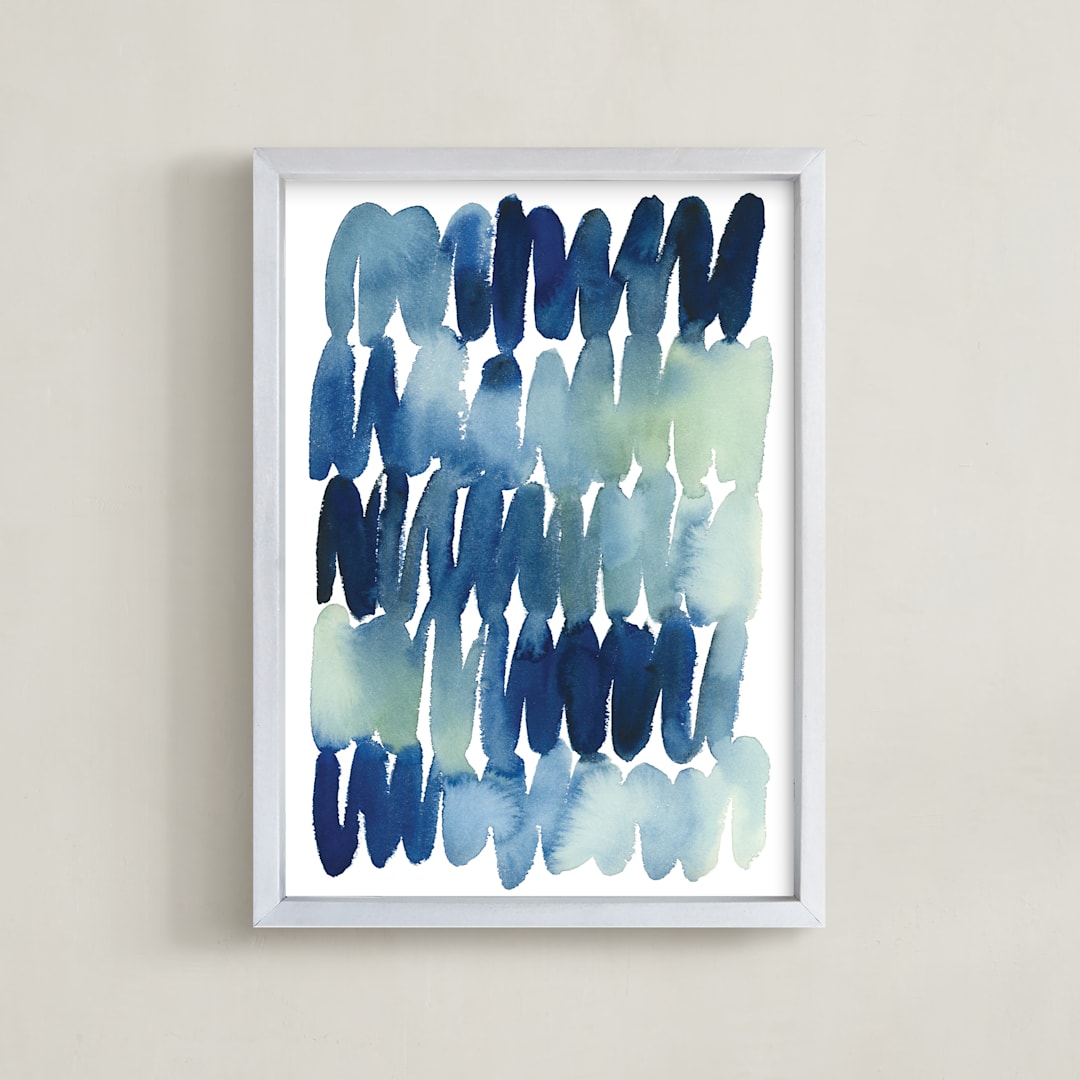 "Scribbles in Blue" - Art Print in Indigo by Yao Cheng Design - Framed