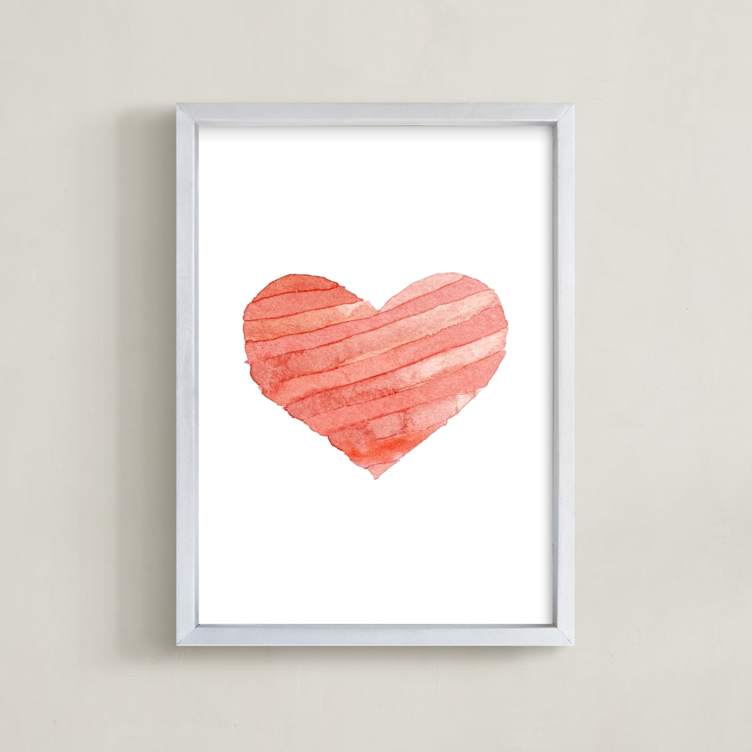 "heart stripes in watercolor" - Art Print in Rose by Belia Simm - Framed