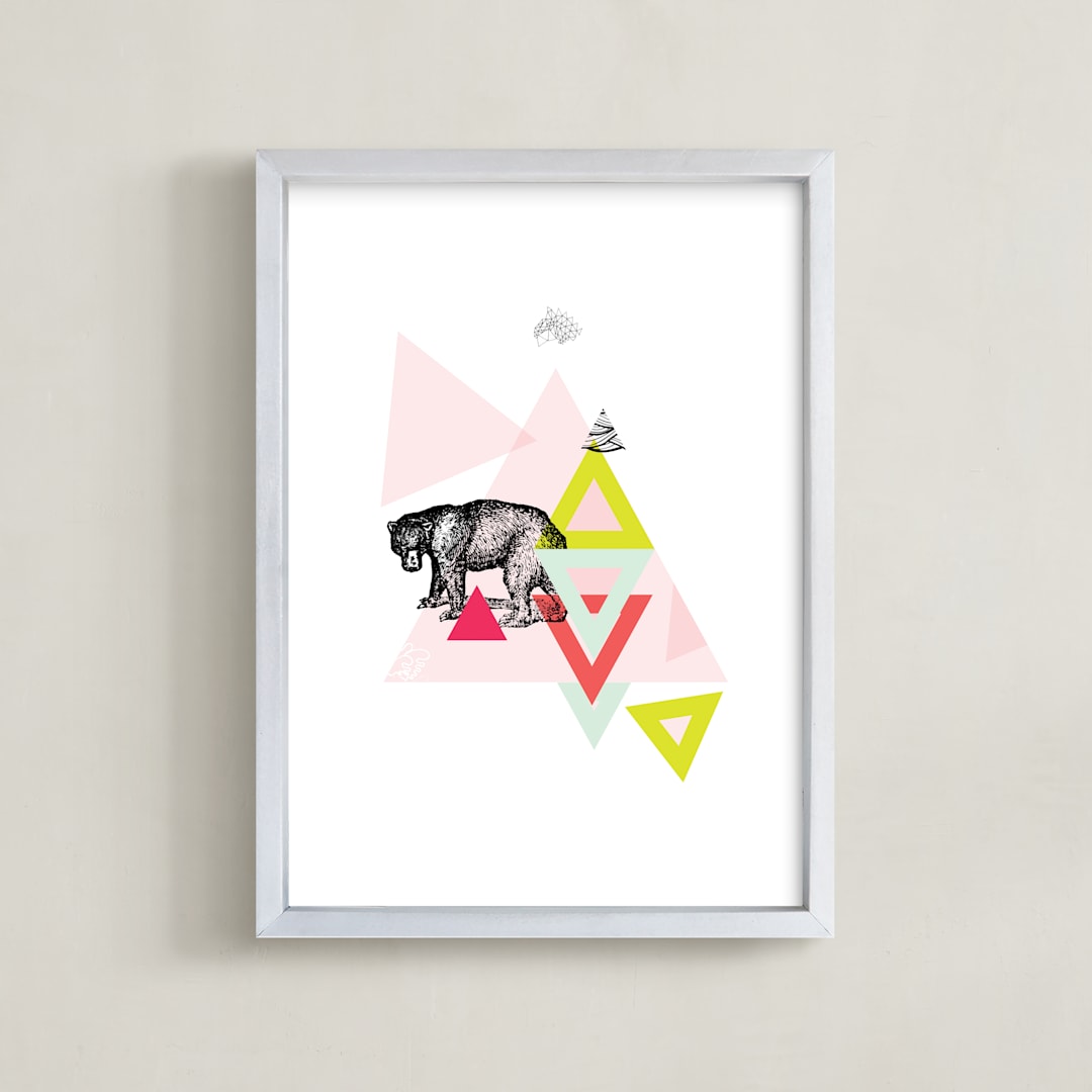 "Bear Geo" - Art Print in Dusty Pink by Lady Noble - Framed