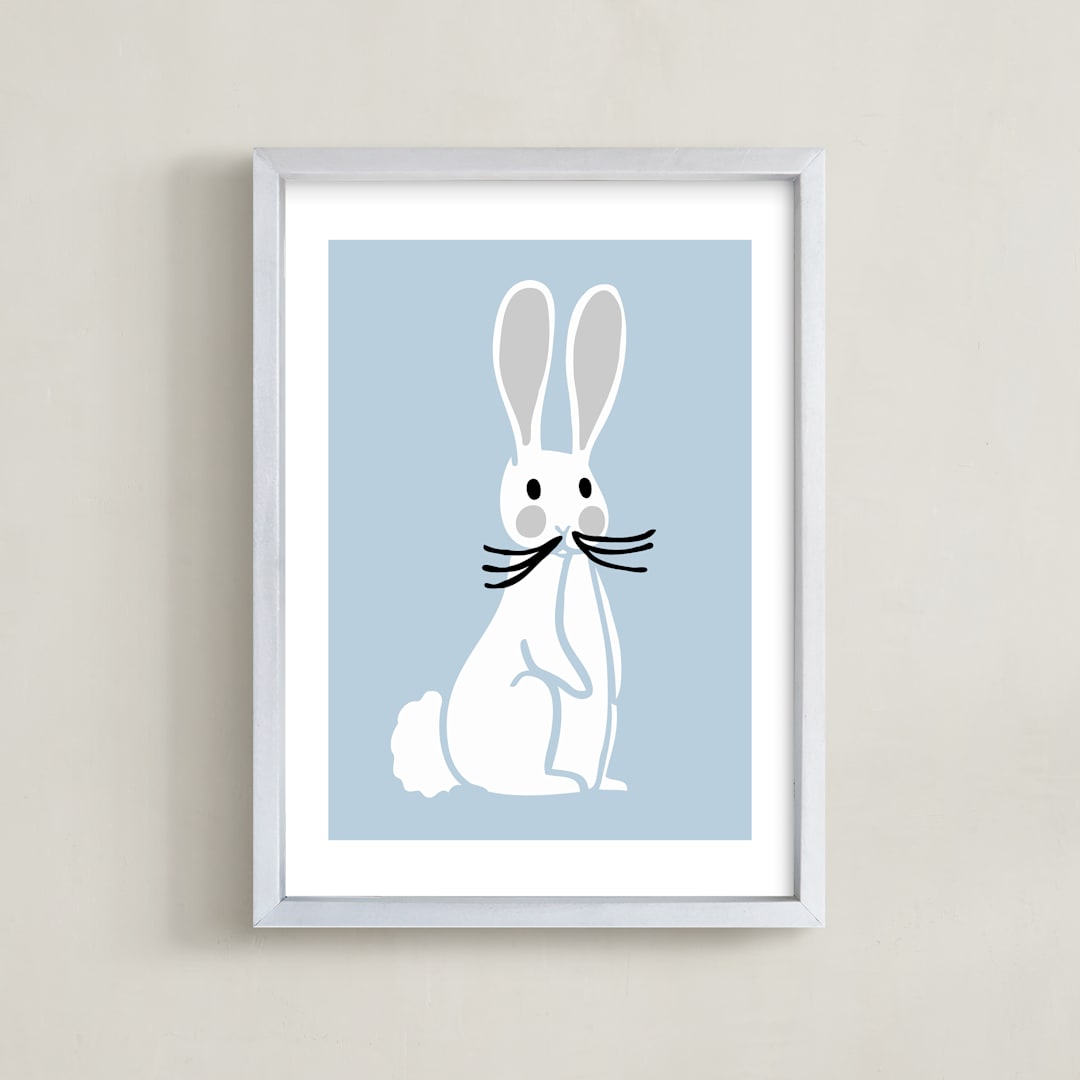 "Nursery Bunny" - Art Print in Pale baby blue by Luz Alliati - Framed