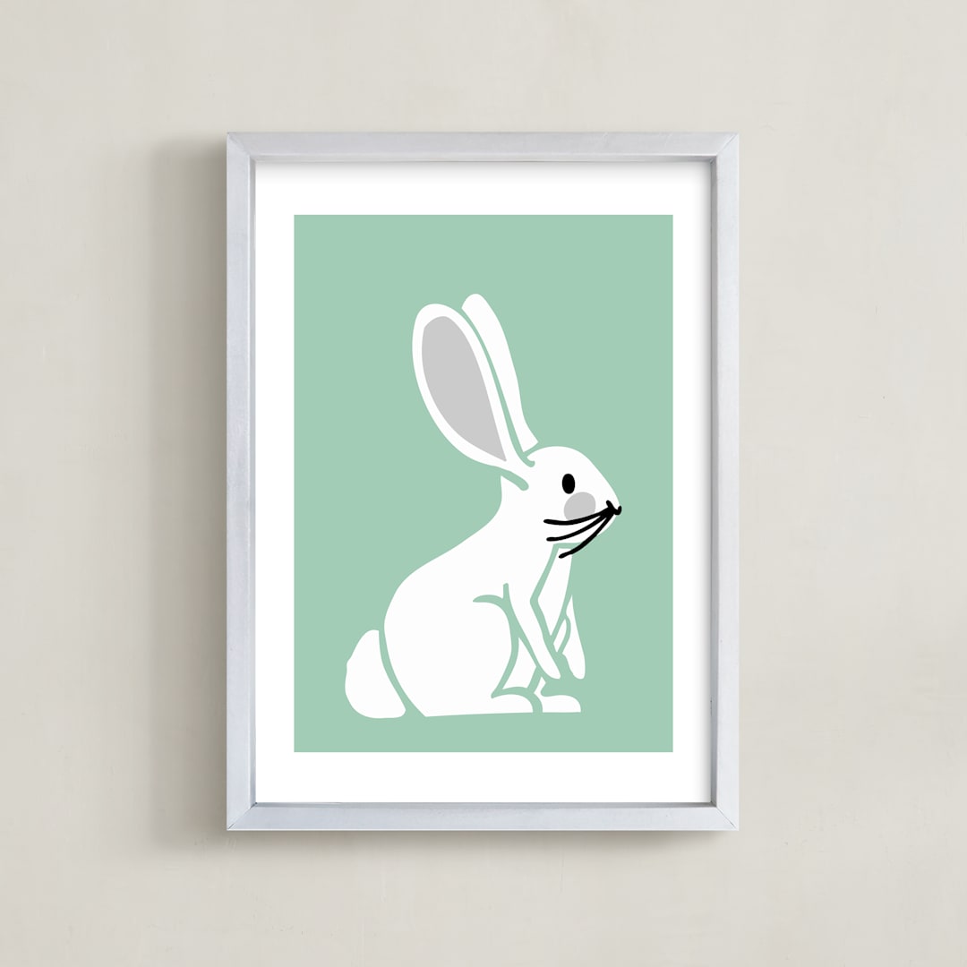 "Nursery Bunny II" - Art Print in Pale Pistachio Green by Luz Alliati - Framed