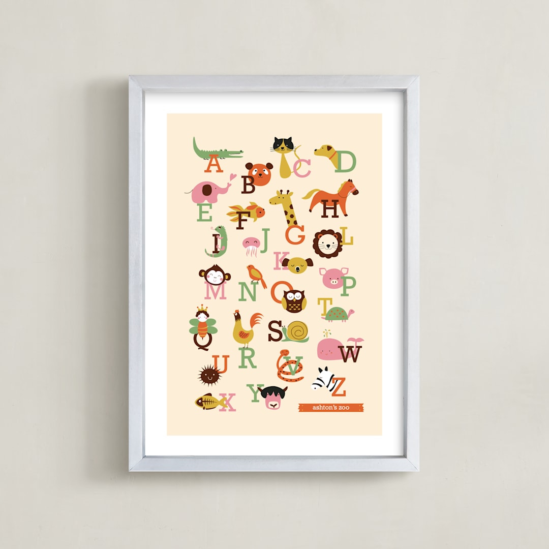 "Animal A to Z" - Personalized Art Print in Vermillion by Anais Lee - Framed