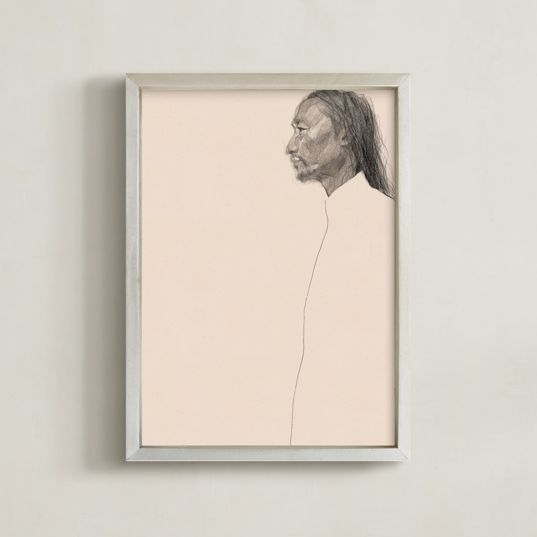 "Joseph" - Art Print in Vintage Taupe by jinseikou - Framed