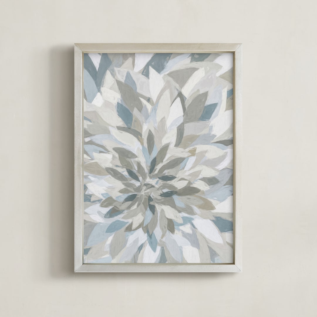 "Muted Lotus" - Art Print in Slate Blue by Corrina Reid - Framed
