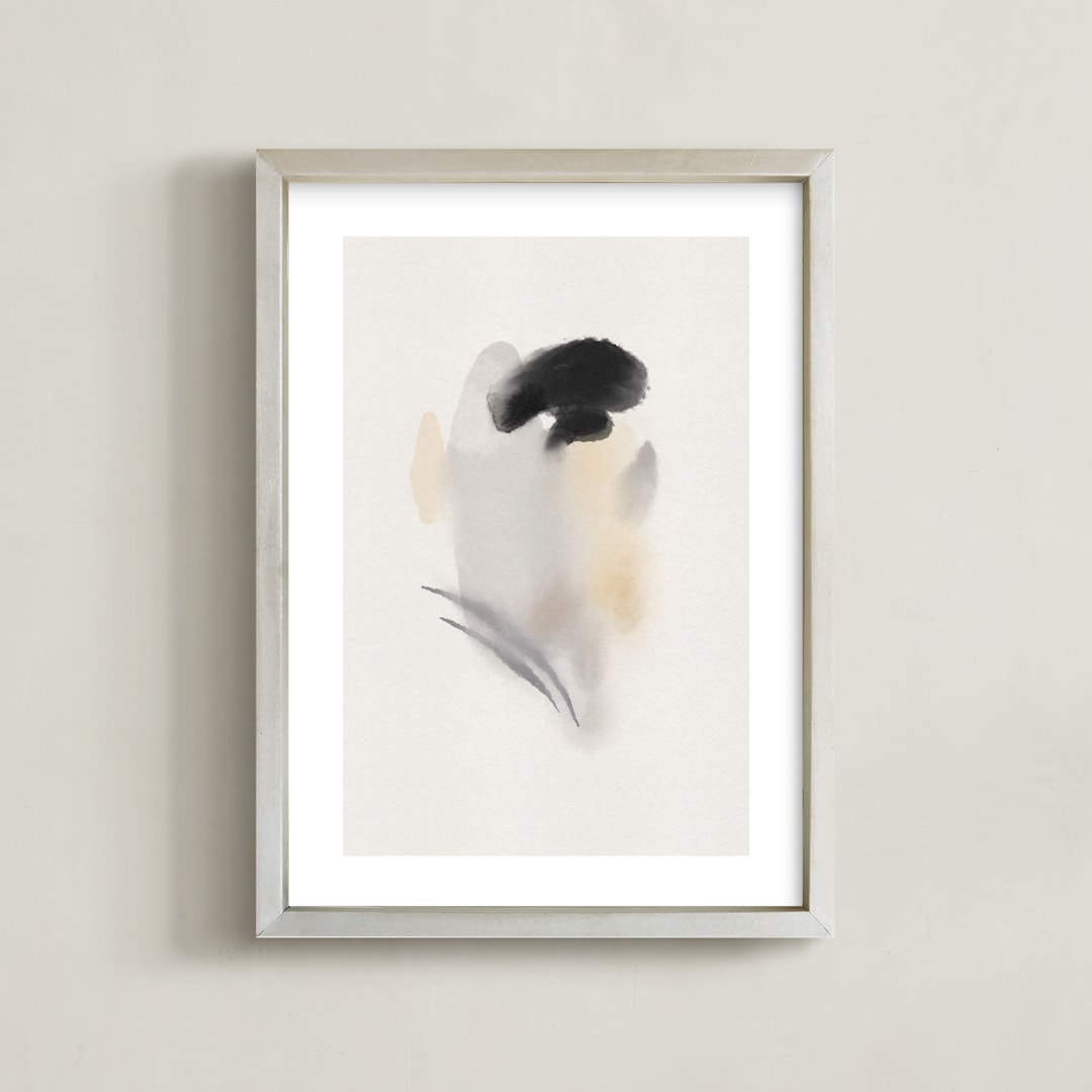 "chickadee" - Art Print in Neutral Beige by Christa Kimble - Framed