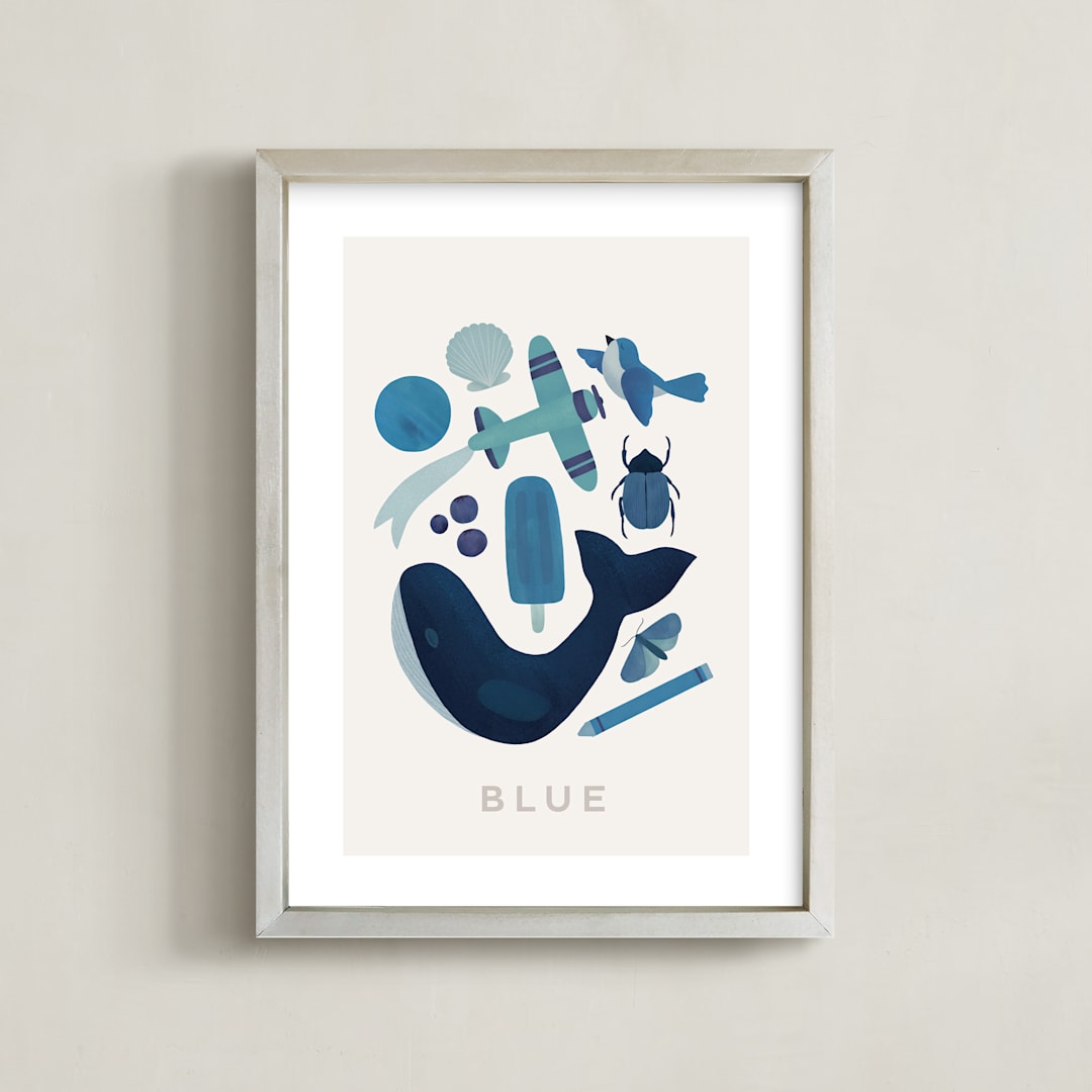 "Ten Blue Things" - Art Print in Blue by Ana Peake - Framed
