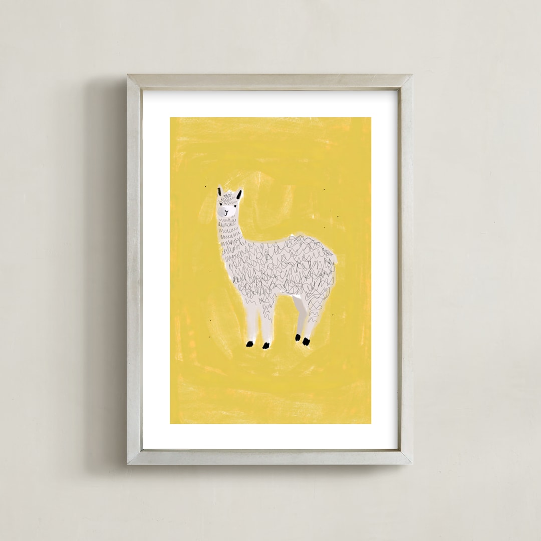 "Sunshine Alpaca" - Art Print in Yellow by SALLY MURPHY - Framed