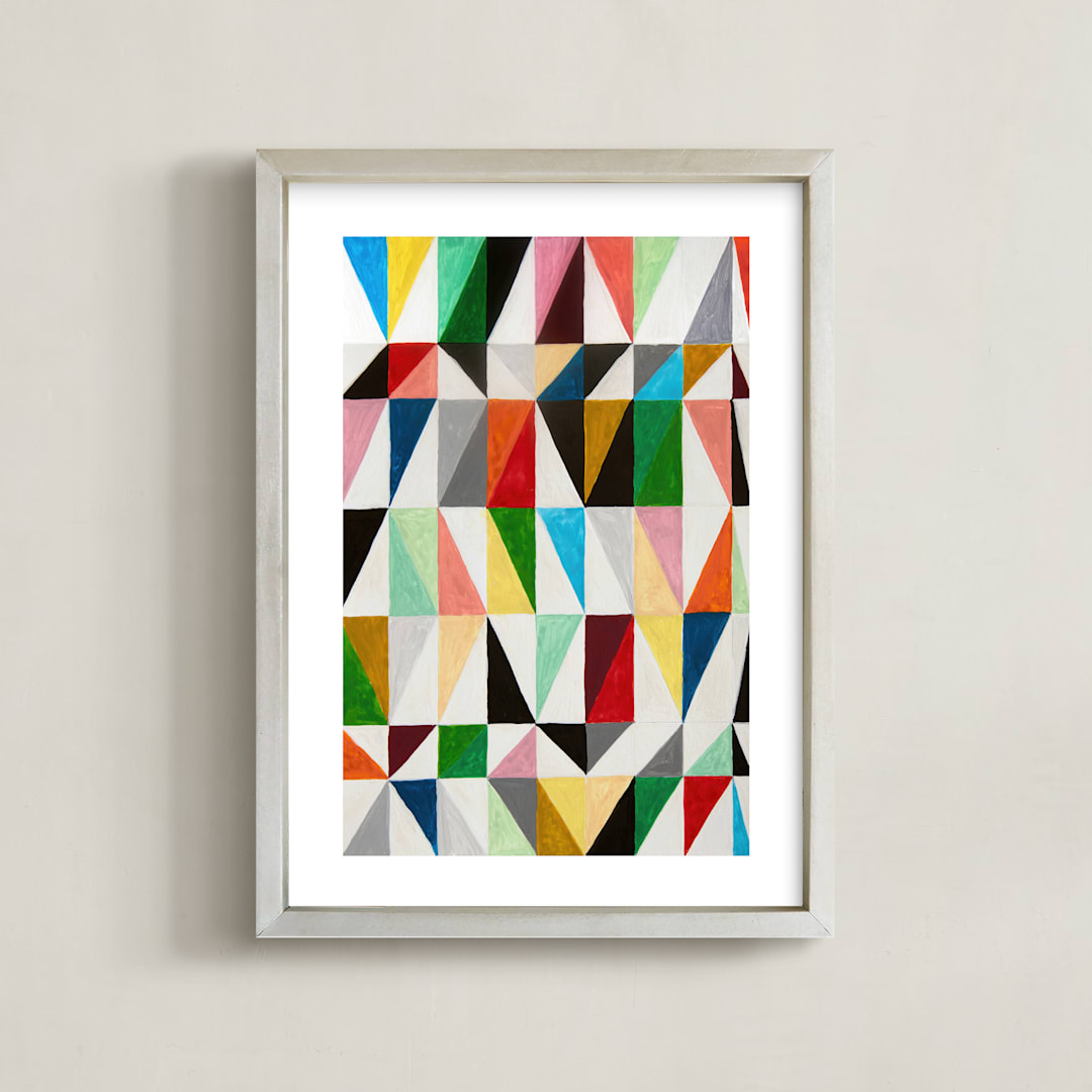 "Triangle Grid" - Art Print in Bone by Jane Clark - Framed
