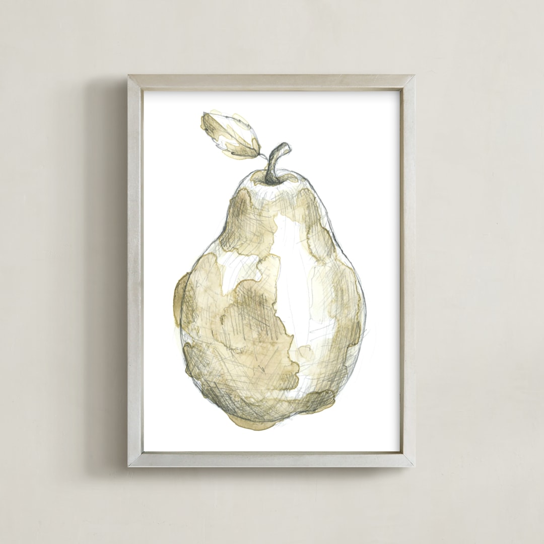 "Eat More Fruits - Pear" - Art Print in Neutral Beige by Susanne Kasielke - Framed
