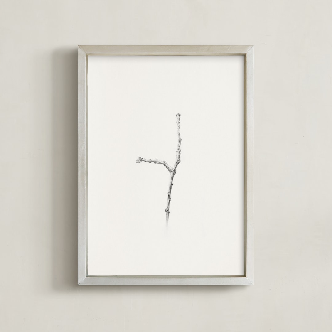 "Twig- Solitude 02" - Art Print in Light Grey by jinseikou - Framed