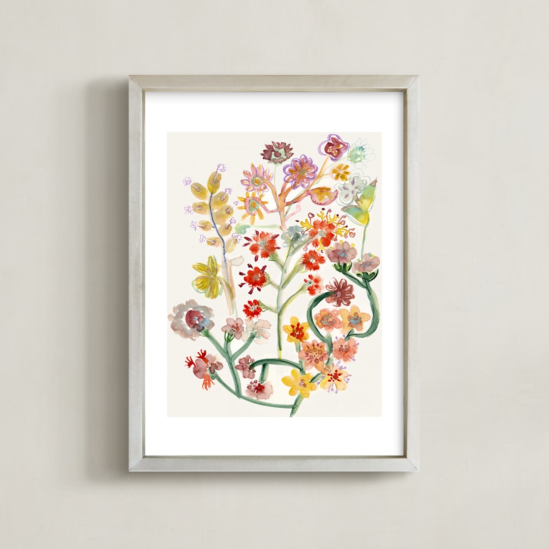 "Entangled flowers" - Art Print in yellow flowers by Bethania Lima - Framed