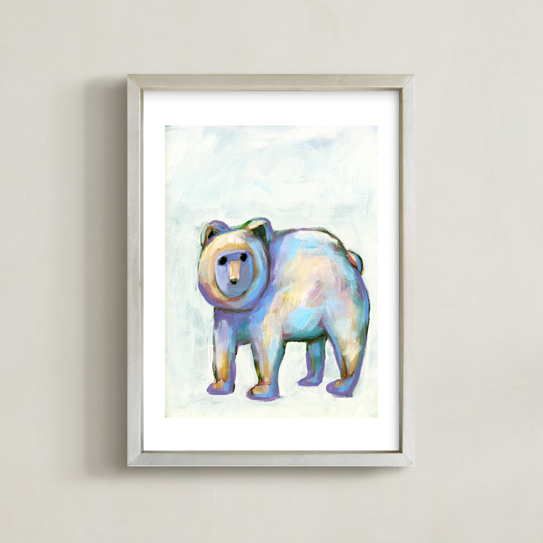 "The Quiet Bear" - Art Print in Cream and Lavender by Lauren Rutley - Framed