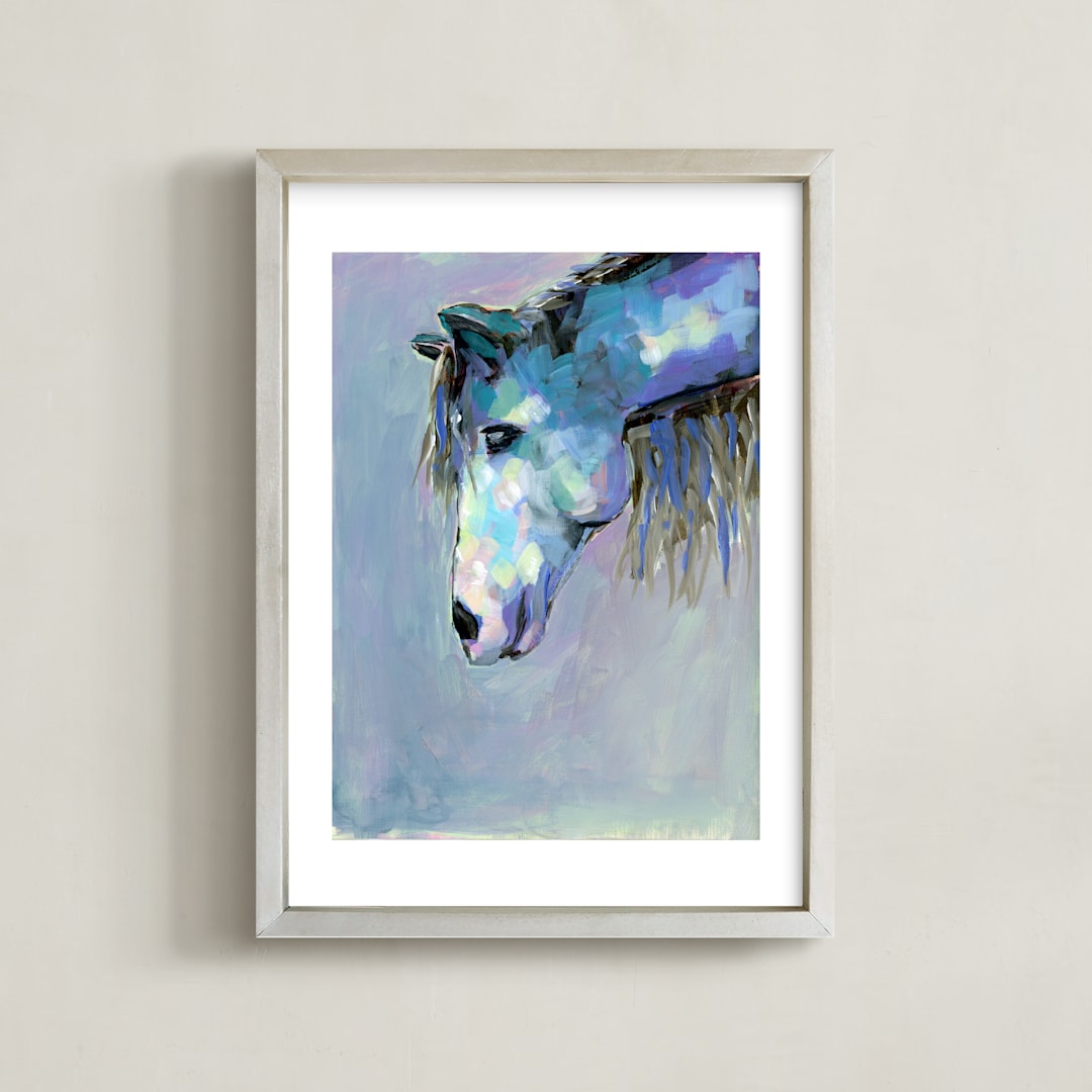 "Horse Dancer" - Art Print in Sky Blue by Lauren Rutley - Framed