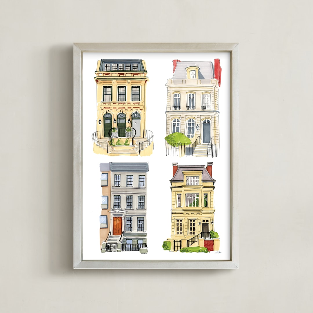 "Townhouses" - Art Print in Sandstone by Lisa Travis - Framed