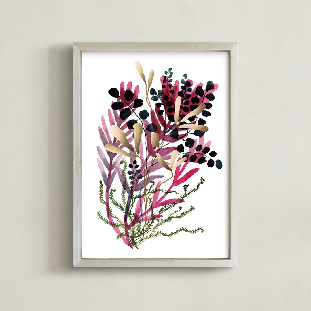 "I say hello" - Art Print in Burgundy by Aspa Gika - Framed