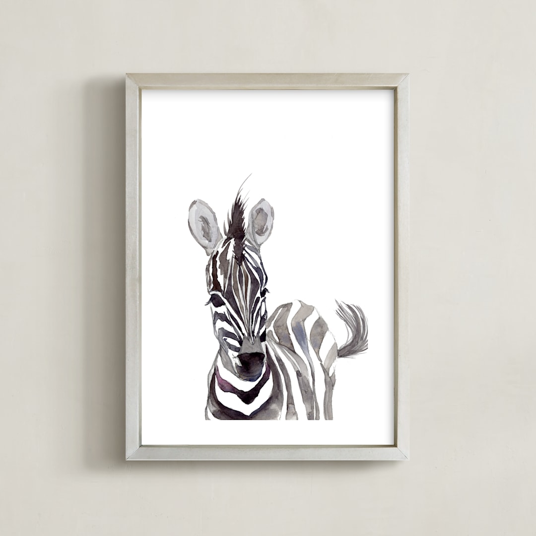 "Baby Animal Friends: Zebra" - Art Print in Zebra Black by Jieun K Rasband - Framed
