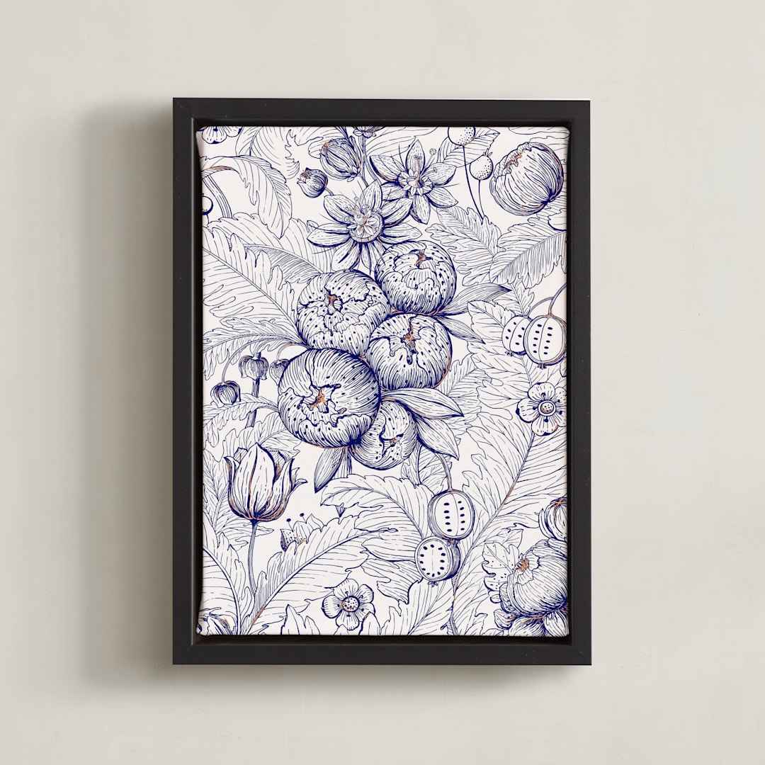 "Flora" - Art Print in Royale Blue by Jiny He - Framed Canvas