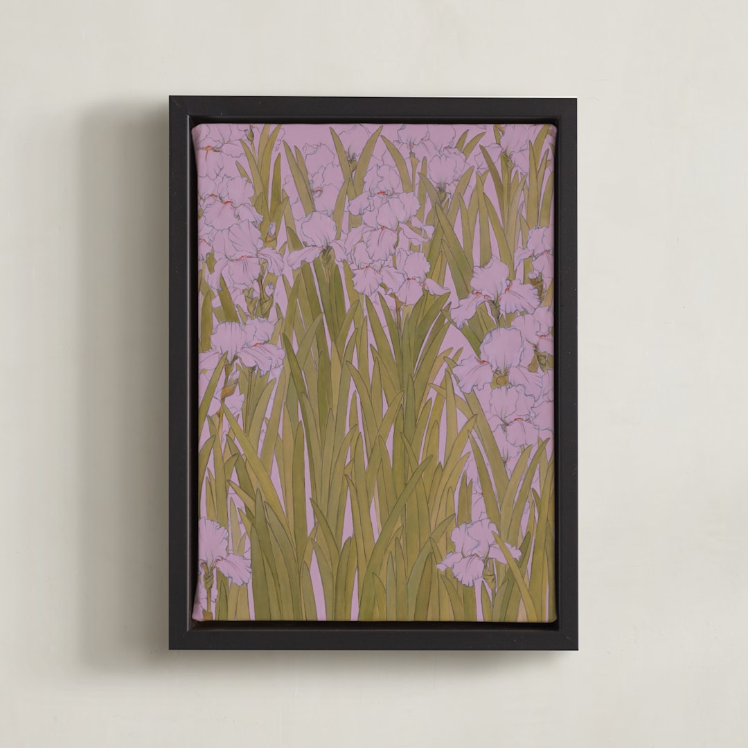 "Iris Garden" - Art Print in Dusty Lavender by Britt Friesell - Framed Canvas
