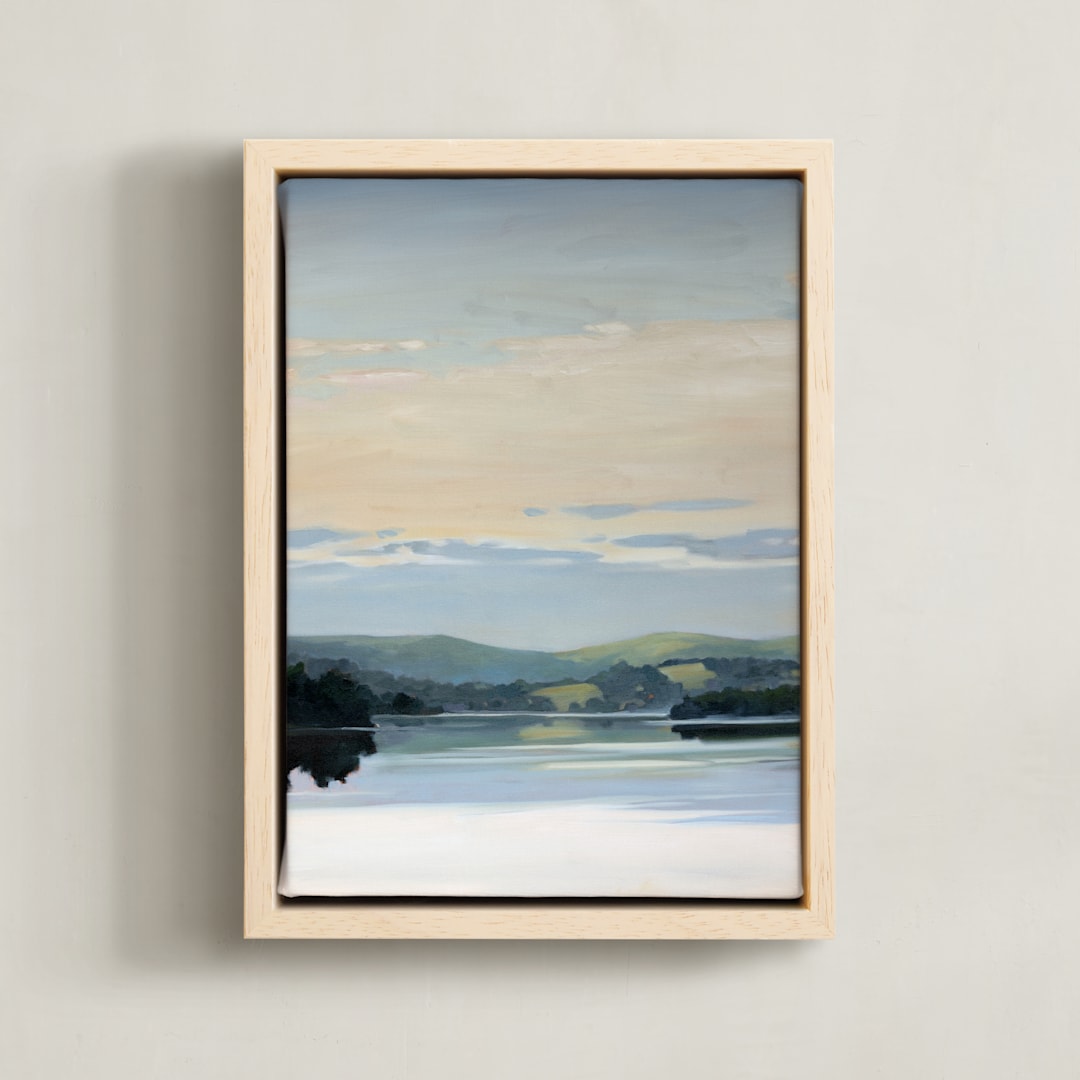 "Calm Horizon 1" - Art Print in Dockside Blue by Stephanie Goos Johnson - Framed Canvas