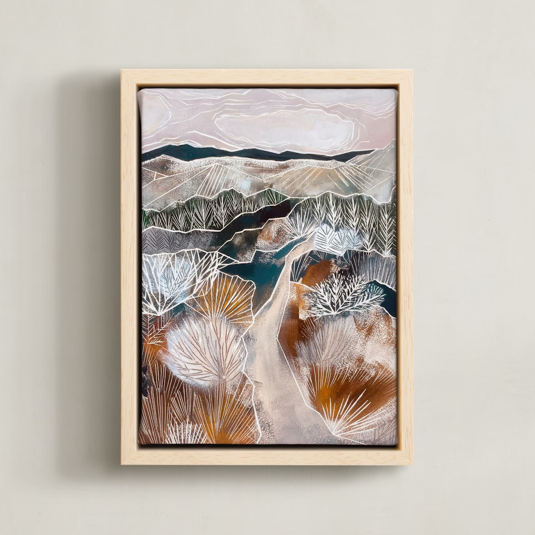 "A Silent Stroll" - Art Print in Rust by Sarah Fitzgerald - Framed Canvas