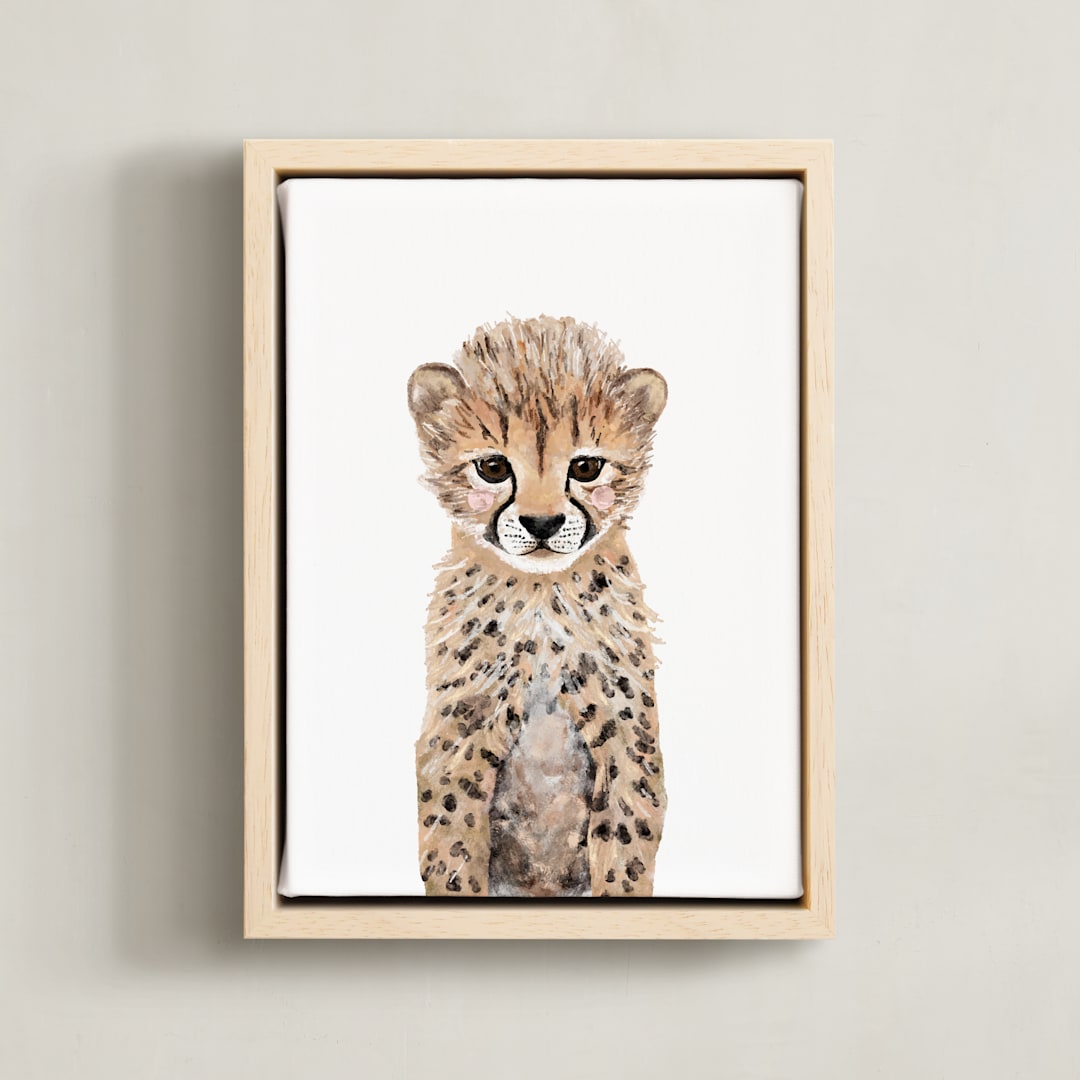 "Baby Animal Cheetah" - Art Print in Sand by Cass Loh - Framed Canvas