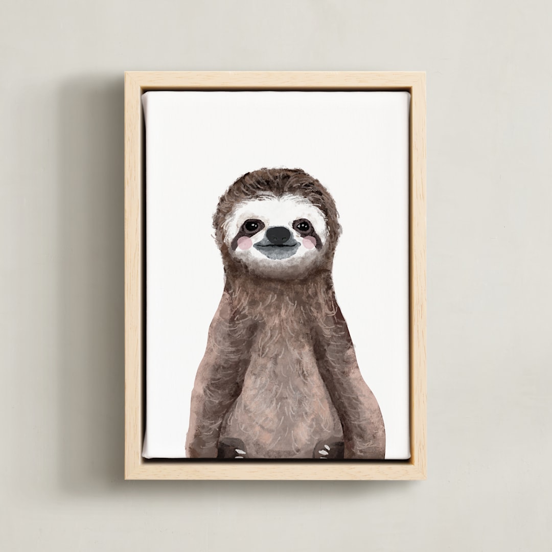"Baby Animal Sloth" - Art Print in Chocolate by Cass Loh - Framed Canvas