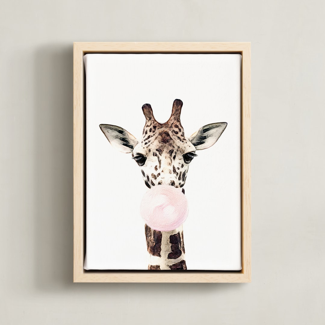 "Bubblegum Animals: Giraffe" - Art Print in Bubblegum Pink by Maja Cunningham - Framed Canvas