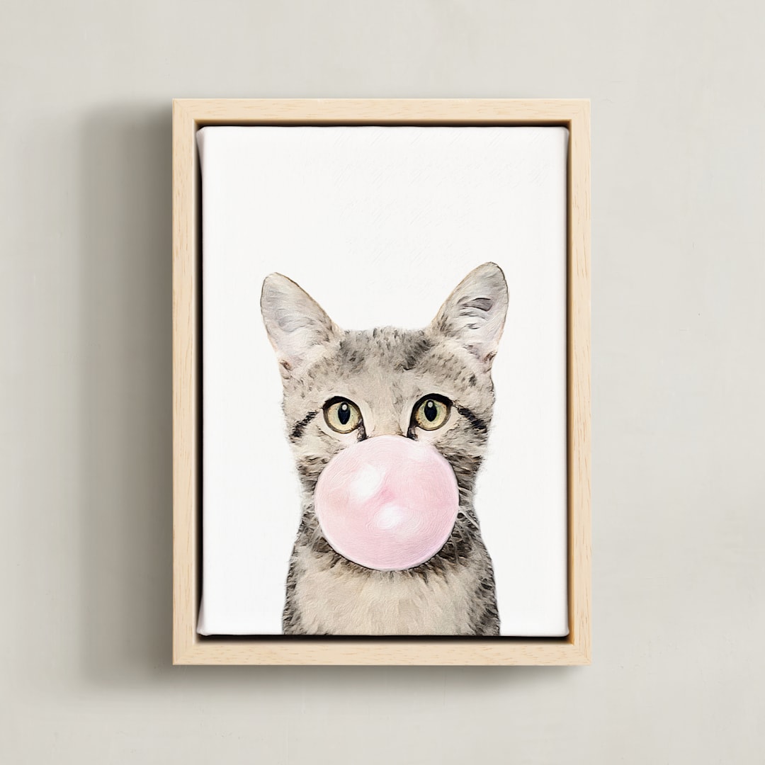 "Bubblegum Animals: Cat" - Art Print in Cat Stripes by Maja Cunningham - Framed Canvas