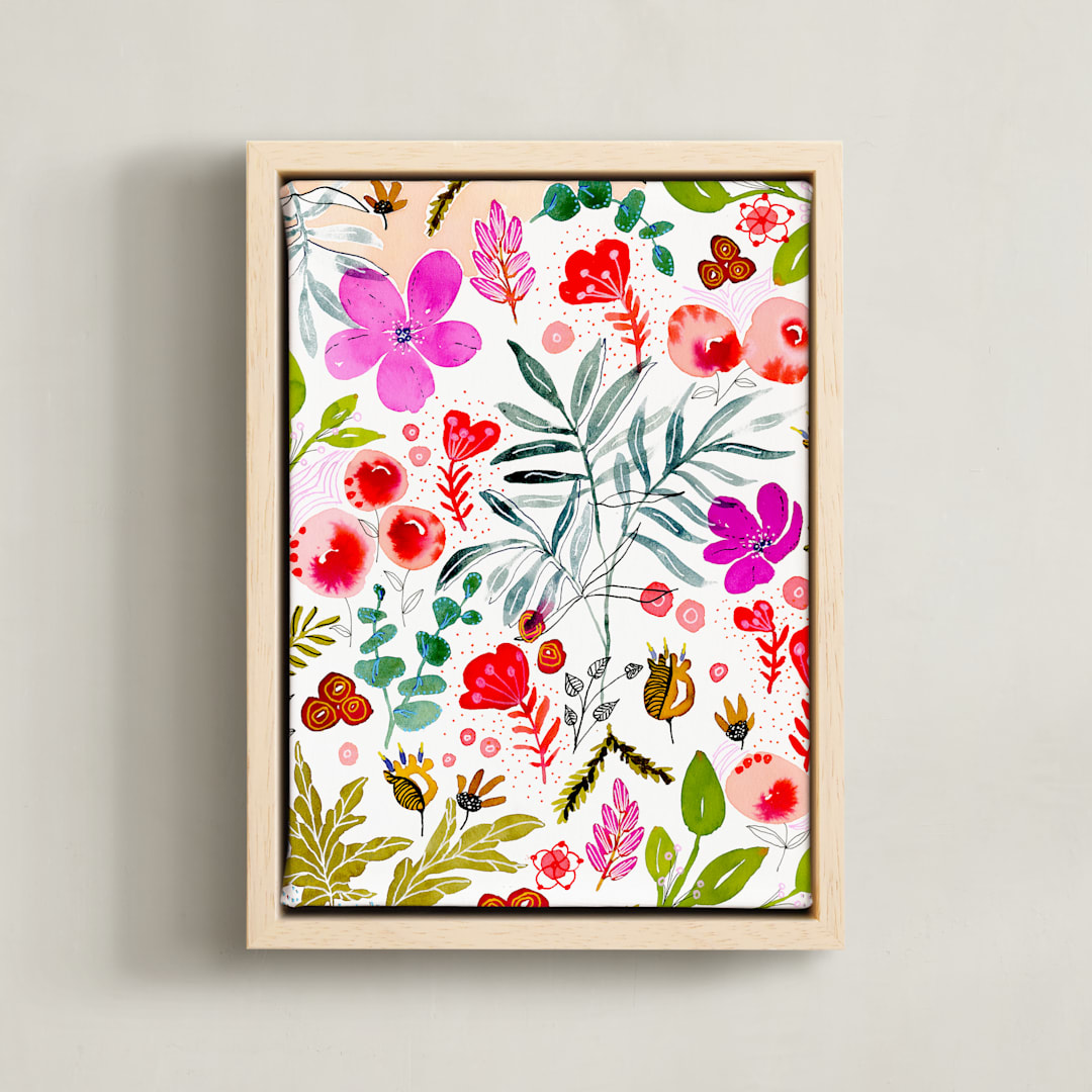 "Whimsical Flower Sketch" - Art Print in Rainbow by Stick and Petal - Framed Canvas