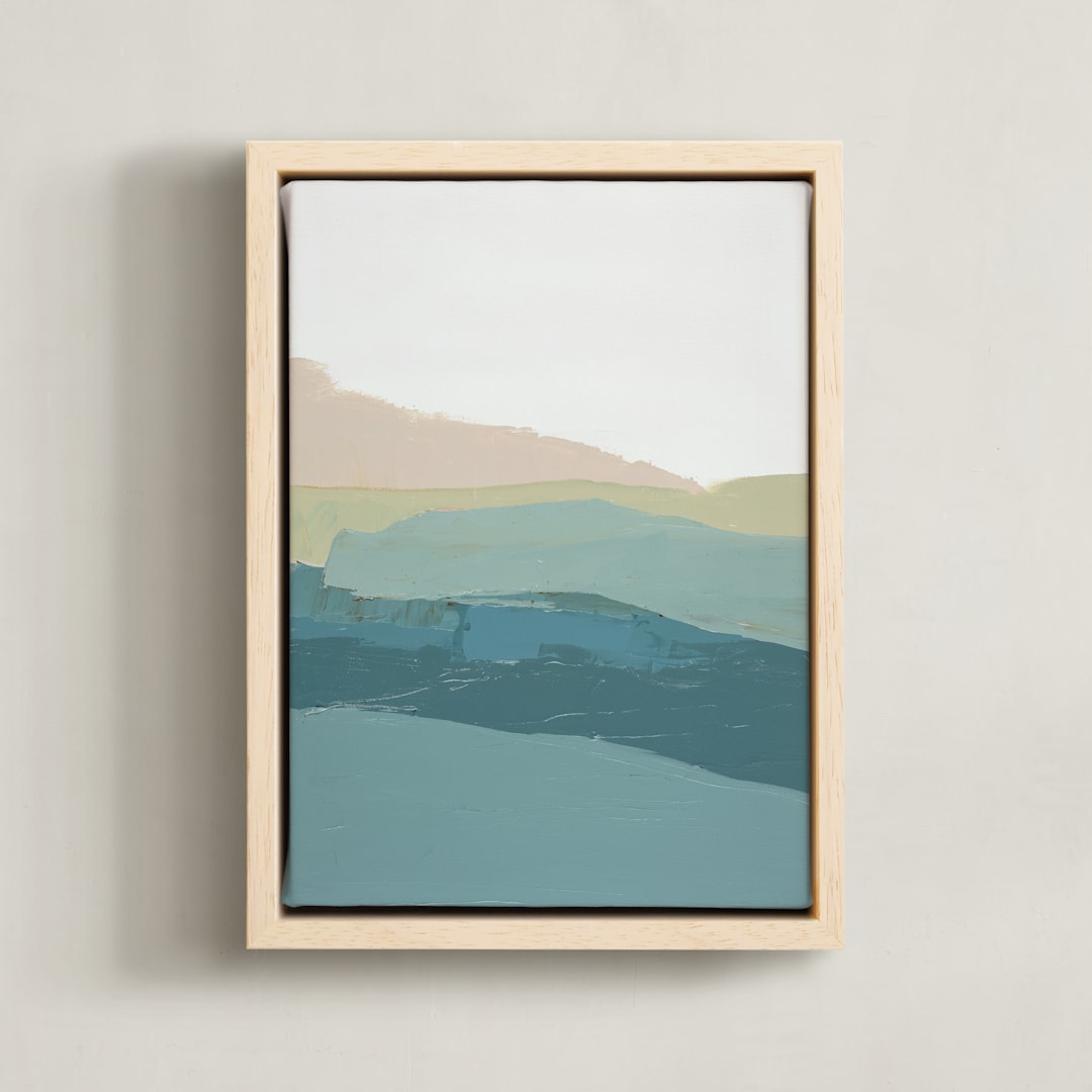 "Pastel Seascape" - Art Print in turquoise mint green by Caryn Owen - Framed Canvas