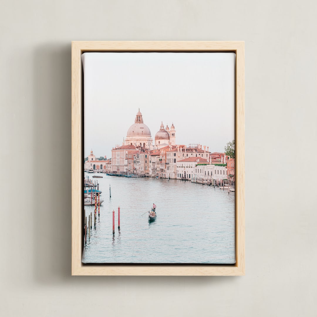 "Venice Gondolier" - Art Print in Pastel Blue by Heather Loriece - Framed Canvas