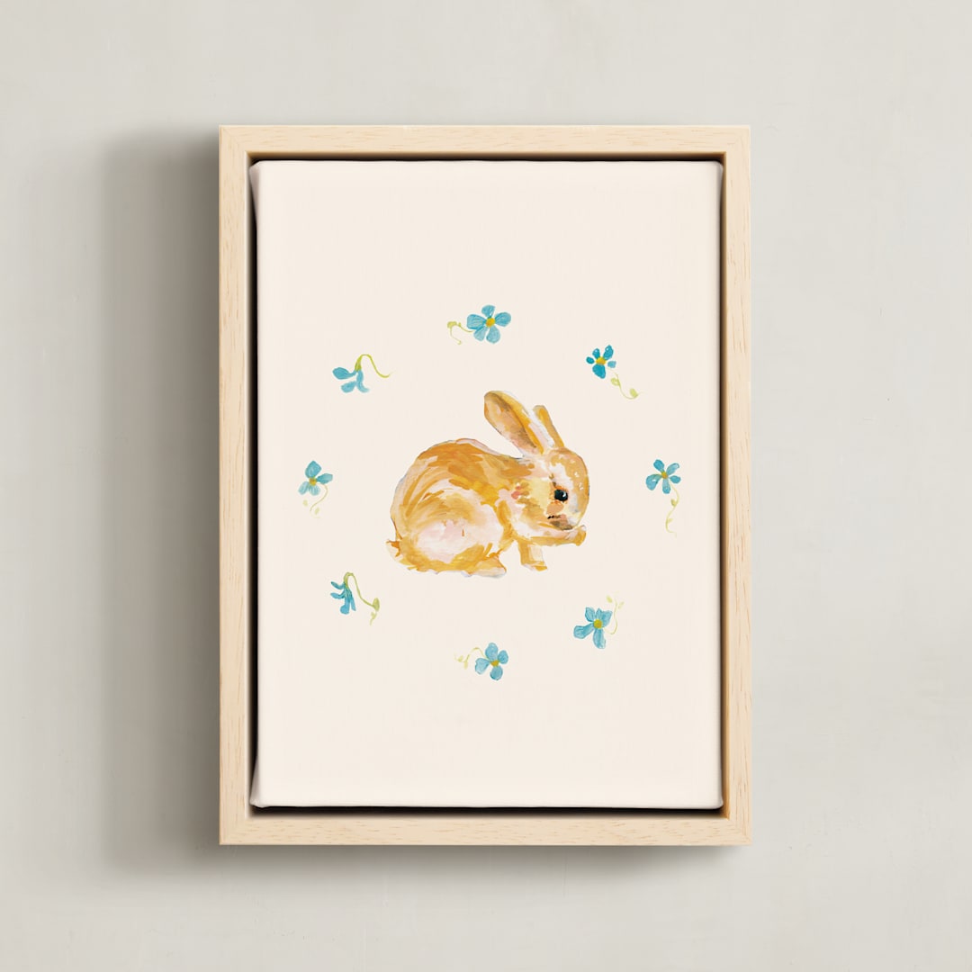 "Garden Bunnies 1" - Art Print in Velvet Beige by Hannah Beimborn - Framed Canvas