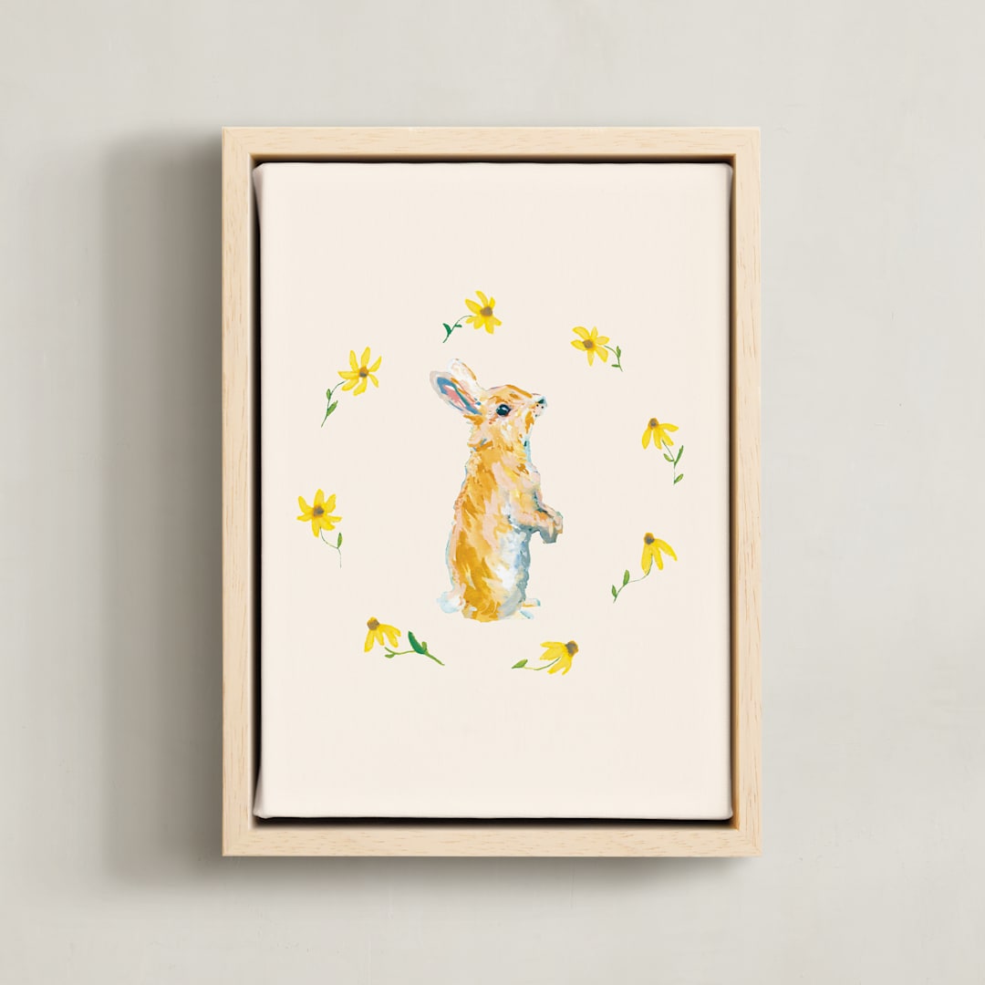 "Garden Bunnies 2" - Art Print in Velvet Beige by Hannah Beimborn - Framed Canvas