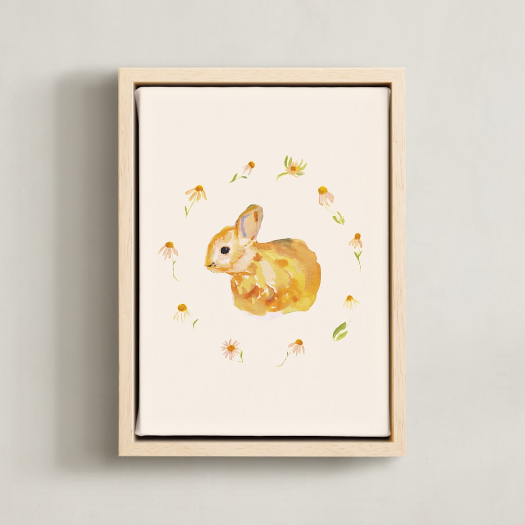 "Garden Bunnies 3" - Art Print in Velvet Beige by Hannah Beimborn - Framed Canvas