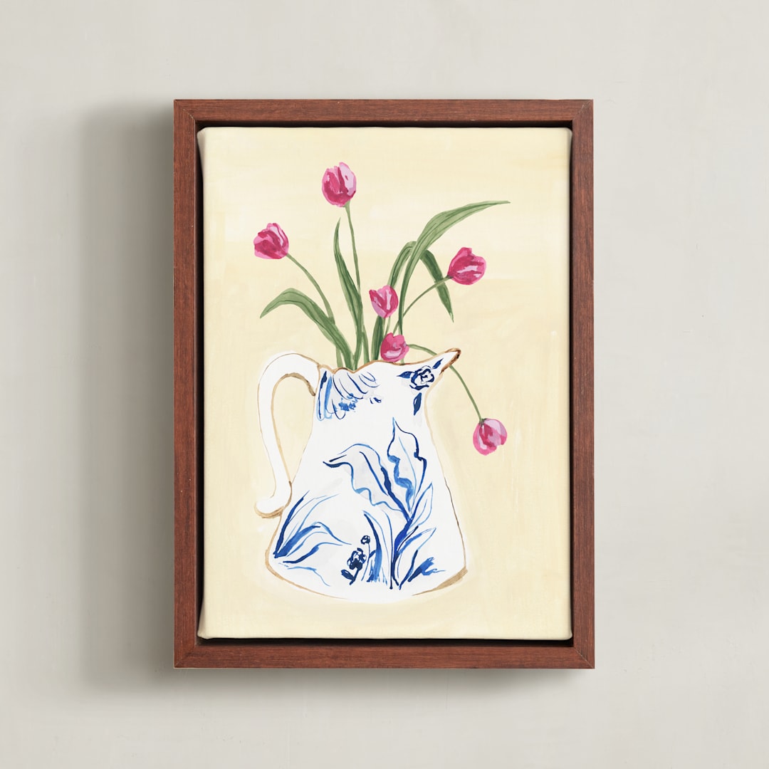 "Toile Blooms 2" - Art Print in Vanilla by Teju Reval - Framed Canvas