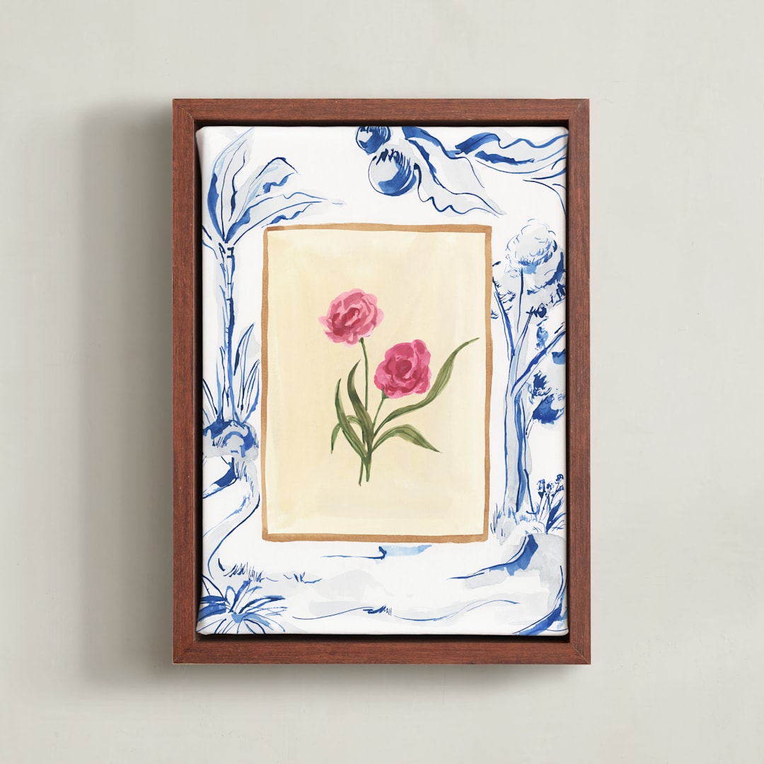 "Toile Blooms 1" - Art Print in Vanilla by Teju Reval - Framed Canvas