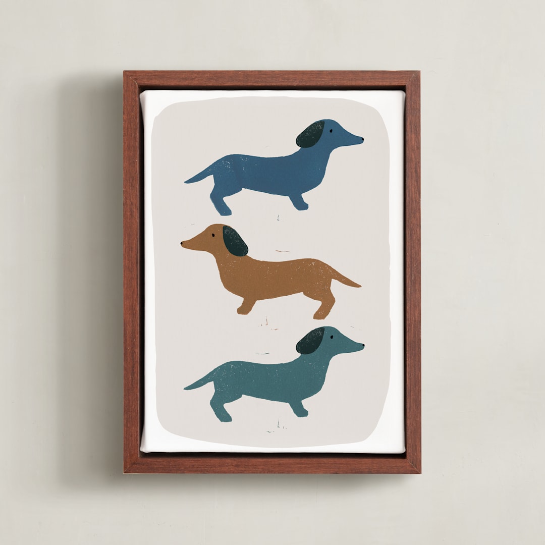 "Dachshund Parade" - Art Print in Earth by Maja Cunningham - Framed Canvas