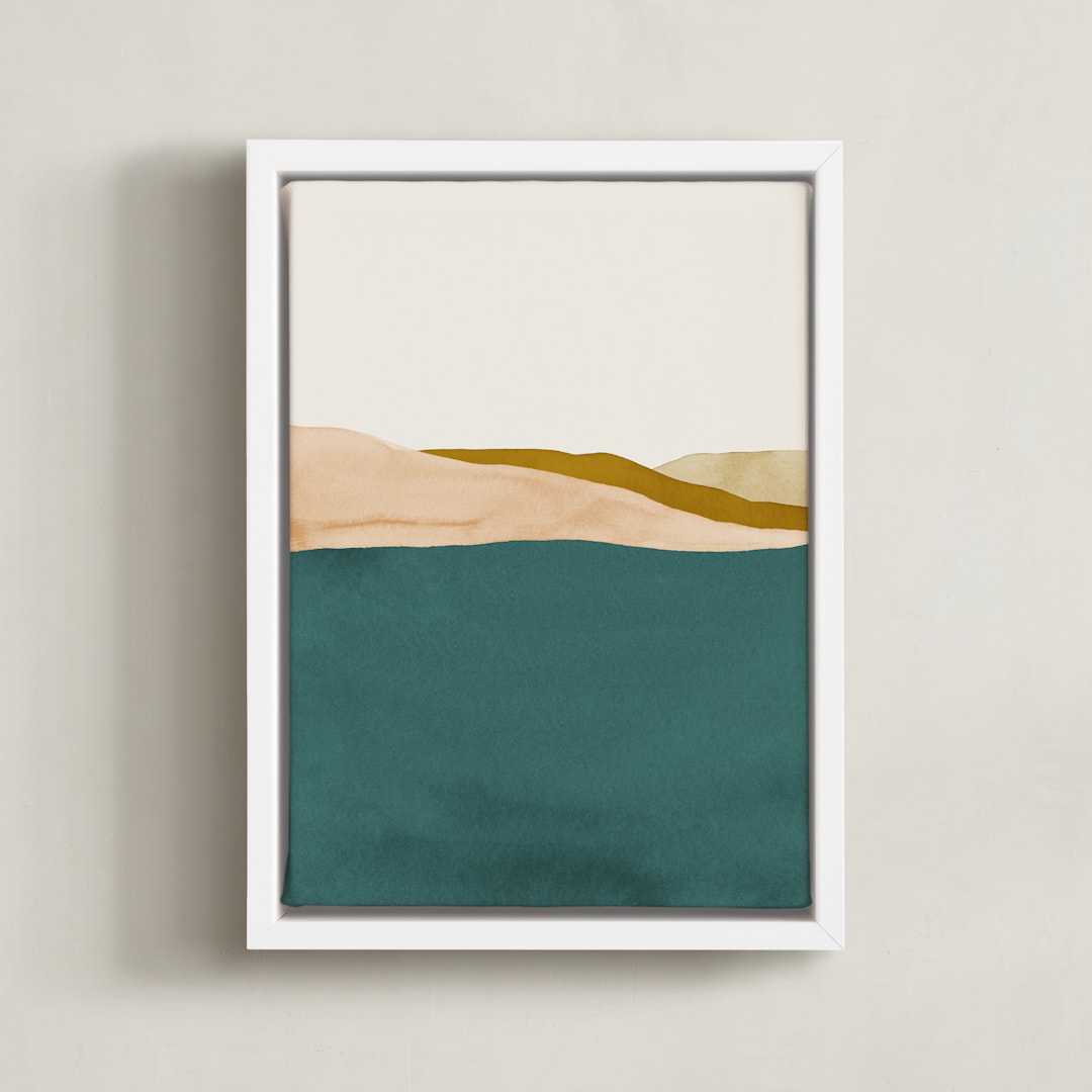 "Lakeside View I" - Art Print in Blue-Green by Little Valley Studio - Framed Canvas
