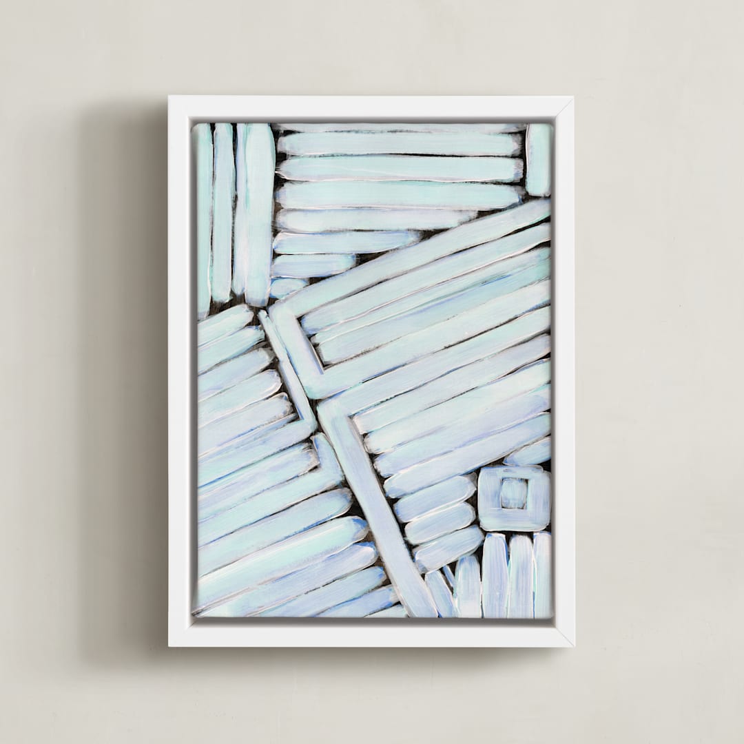 "Zips and Stripes" - Art Print in White on Black by Lauren Rutley - Framed Canvas
