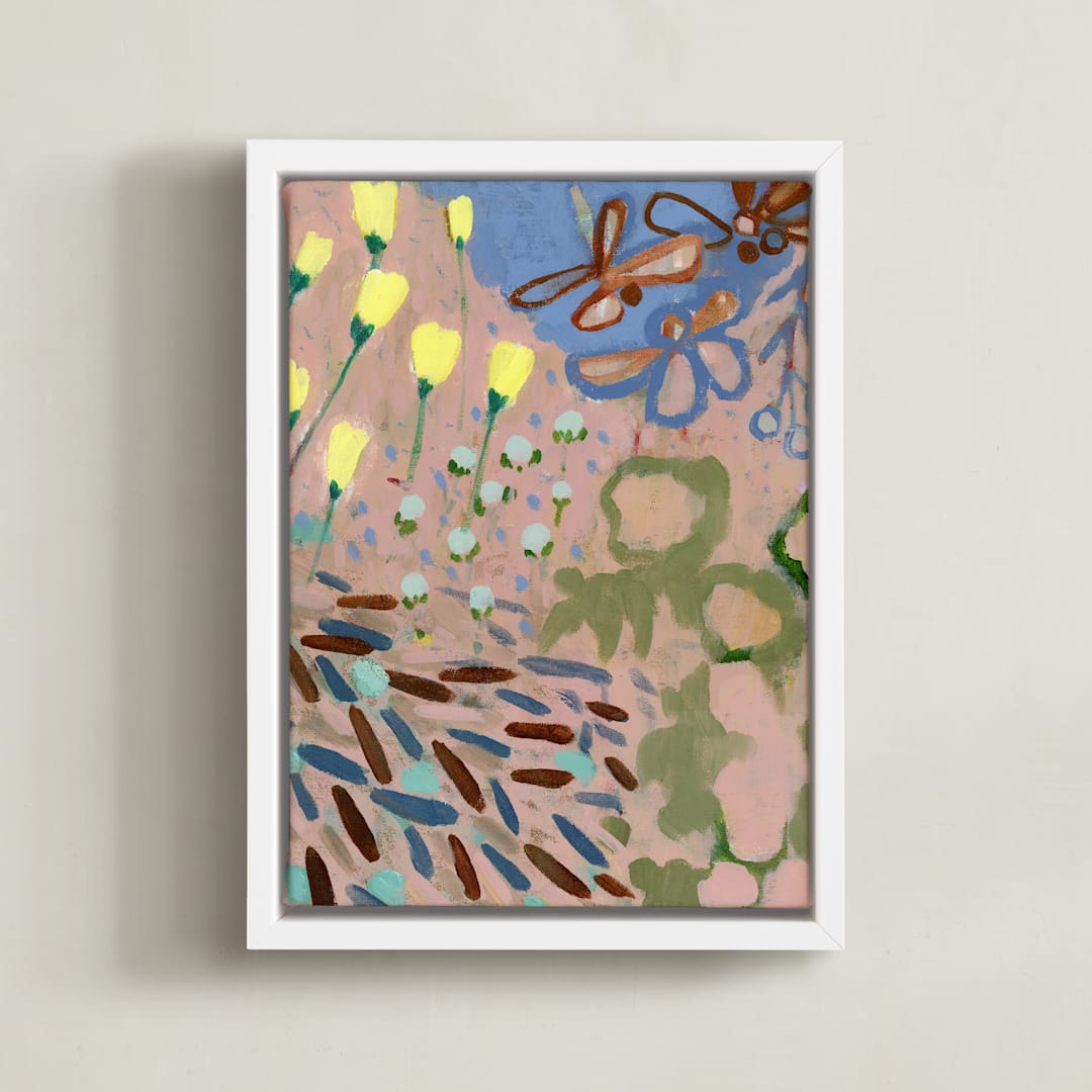 "Blooms by the Pond 1" - Art Print in Khaki Green by Shina Choi - Framed Canvas