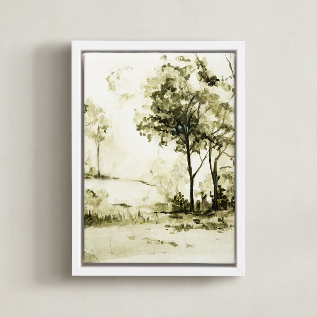 "Sun Kissed Meadow 2" - Art Print in Olive Green by Arohika Verma - Framed Canvas