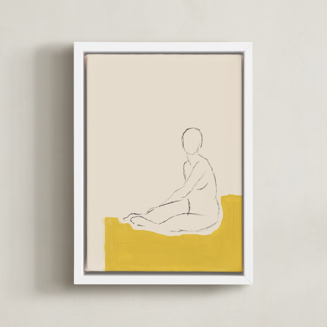 "Figure on Yellow" - Art Print in Saffron by Annie Clark - Framed Canvas